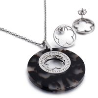 Fashion Water Droplets Heart Shape Titanium Steel Inlay Rhinestones Earrings Necklace 1 Set sku image 6