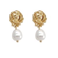 Retro Flower Imitation Pearl Alloy Pleated Earrings main image 3