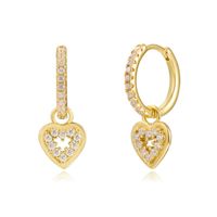 Retro Heart Shape Copper Drop Earrings Plating Inlay Zircon Copper Earrings sku image 1