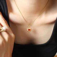 French Style Heart Shape Titanium Steel Pendant Necklace Inlay Agate Stainless Steel Necklaces sku image 1