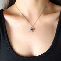 French Style Heart Shape Titanium Steel Pendant Necklace Inlay Agate Stainless Steel Necklaces sku image 4