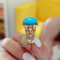 Retro Maple Leaf Water Droplets Imitation Pearl Copper Inlay Turquoise Rings Earrings Necklace sku image 1