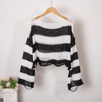 Fashion Stripe Knit Round Neck Long Sleeve Regular Sleeve Sweater sku image 1