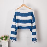 Fashion Stripe Knit Round Neck Long Sleeve Regular Sleeve Sweater sku image 3