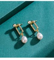 Einfacher Stil Rechteck Sterling Silber Ohrringe Patchwork Künstliche Perlen 925 Silber Ohrringe 1 Paar main image 1