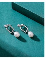 Simple Style Rectangle Sterling Silver Earrings Patchwork Artificial Pearls 925 Silver Earrings 1 Pair main image 2