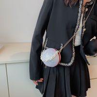 Black White Pink Pu Leather Solid Color Chain Round Evening Bags main image 4