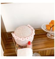 Black White Pink Pu Leather Solid Color Chain Round Evening Bags sku image 3