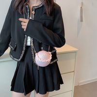Black White Pink Pu Leather Solid Color Chain Round Evening Bags main image 3