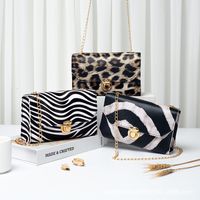 Women's Small Pu Leather Color Block Leopard Vintage Style Square Lock Clasp Crossbody Bag main image 1