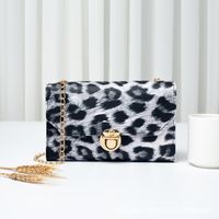 Women's Small Pu Leather Color Block Leopard Vintage Style Square Lock Clasp Crossbody Bag sku image 3