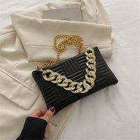 Women's Medium Pu Leather Stripe Solid Color Fashion Square Zipper Crossbody Bag sku image 4