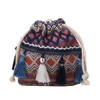 Women's Small Canvas Stripe Streetwear Tassel Bucket String Crossbody Bag main image 3
