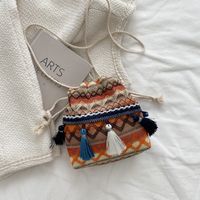 Women's Small Canvas Stripe Streetwear Tassel Bucket String Crossbody Bag sku image 1