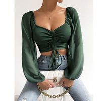 Women's Wrap Crop Top Long Sleeve Blouses Fashion Solid Color main image 1