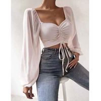 Women's Wrap Crop Top Long Sleeve Blouses Fashion Solid Color main image 5