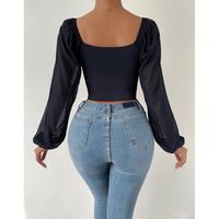 Women's Wrap Crop Top Long Sleeve Blouses Fashion Solid Color main image 10