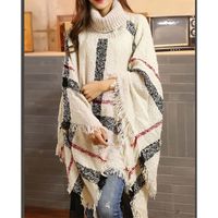 Women's Fashion Stripe Asymmetrical Pullovers Sweater Cloak main image 7