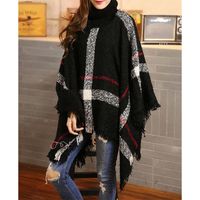 Women's Fashion Stripe Asymmetrical Pullovers Sweater Cloak sku image 1