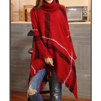 Women's Fashion Stripe Asymmetrical Pullovers Sweater Cloak sku image 4