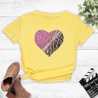 Fashion Heart Shape Milk Fiber Round Neck Short Sleeve Regular Sleeve Printing T-shirt main image 5