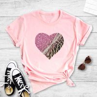 Fashion Heart Shape Milk Fiber Round Neck Short Sleeve Regular Sleeve Printing T-shirt main image 4