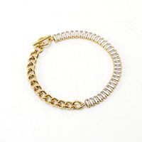 Fashion Geometric Stainless Steel Bracelets Necklace Patchwork Gold Plated Rhinestones Stainless Steel Necklaces sku image 1