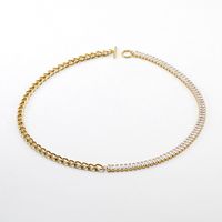 Fashion Geometric Stainless Steel Bracelets Necklace Patchwork Gold Plated Rhinestones Stainless Steel Necklaces sku image 2