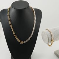 Fashion Geometric Stainless Steel Bracelets Necklace Patchwork Gold Plated Rhinestones Stainless Steel Necklaces main image 3
