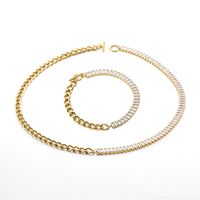 Fashion Geometric Stainless Steel Bracelets Necklace Patchwork Gold Plated Rhinestones Stainless Steel Necklaces sku image 3