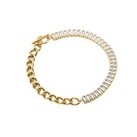 Fashion Geometric Stainless Steel Bracelets Necklace Patchwork Gold Plated Rhinestones Stainless Steel Necklaces main image 2