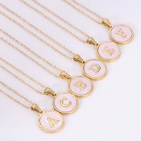 Simple Style Round Letter Stainless Steel Pendant Necklace Gold Plated Shell Stainless Steel Necklaces main image 4