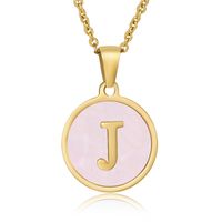 Simple Style Round Letter Stainless Steel Pendant Necklace Gold Plated Shell Stainless Steel Necklaces sku image 34