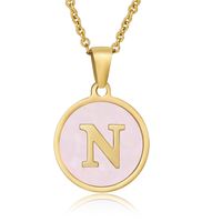 Simple Style Round Letter Stainless Steel Pendant Necklace Gold Plated Shell Stainless Steel Necklaces sku image 38