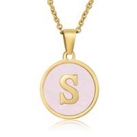 Simple Style Round Letter Stainless Steel Pendant Necklace Gold Plated Shell Stainless Steel Necklaces sku image 27