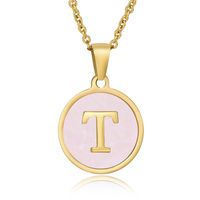 Simple Style Round Letter Stainless Steel Pendant Necklace Gold Plated Shell Stainless Steel Necklaces sku image 44