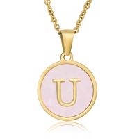 Simple Style Round Letter Stainless Steel Pendant Necklace Gold Plated Shell Stainless Steel Necklaces sku image 45
