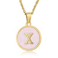 Simple Style Round Letter Stainless Steel Pendant Necklace Gold Plated Shell Stainless Steel Necklaces sku image 48