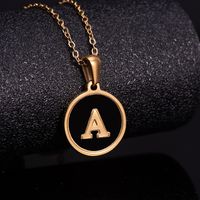 Fashion Round Letter Stainless Steel Gold Plated Shell Pendant Necklace main image 1