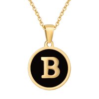 Fashion Round Letter Stainless Steel Gold Plated Shell Pendant Necklace sku image 2