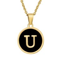 Fashion Round Letter Stainless Steel Gold Plated Shell Pendant Necklace sku image 21
