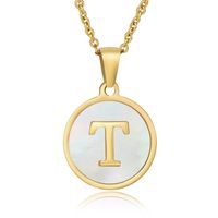 Simple Style Round Letter Stainless Steel Pendant Necklace Gold Plated Shell Stainless Steel Necklaces sku image 18