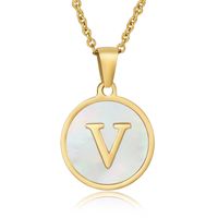 Simple Style Round Letter Stainless Steel Pendant Necklace Gold Plated Shell Stainless Steel Necklaces sku image 20