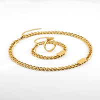 Fashion Oval Stainless Steel Gold Plated Rings Earrings Necklace 5 Piece Set main image 2