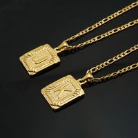 Fashion Letter Rectangle Titanium Steel Gold Plated Pendant Necklace main image 4