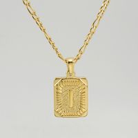 Fashion Letter Rectangle Titanium Steel Gold Plated Pendant Necklace sku image 9