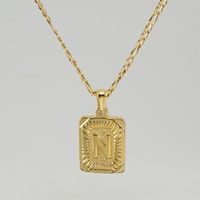 Fashion Letter Rectangle Titanium Steel Gold Plated Pendant Necklace sku image 14