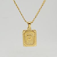 Fashion Letter Rectangle Titanium Steel Gold Plated Pendant Necklace sku image 16