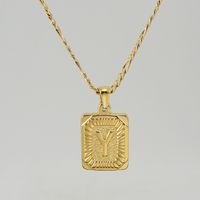Fashion Letter Rectangle Titanium Steel Gold Plated Pendant Necklace sku image 25