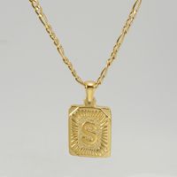 Fashion Letter Rectangle Titanium Steel Gold Plated Pendant Necklace sku image 19